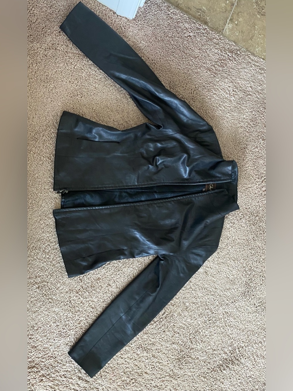 Cole Haan Black Leather Zip-Front Jacket